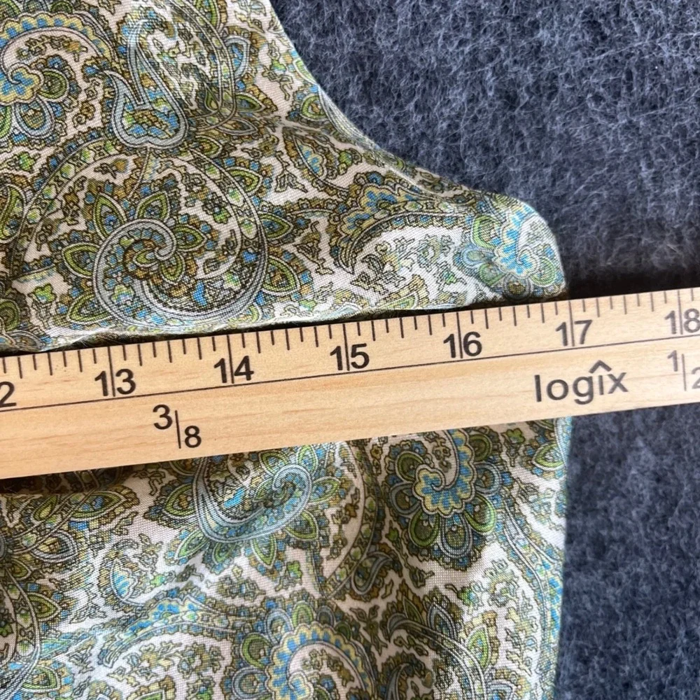 Zara Green Paisley Print Vacation Viscose Slip Dress Size L Mini Ruched V-Neck - Picture 3 of 12